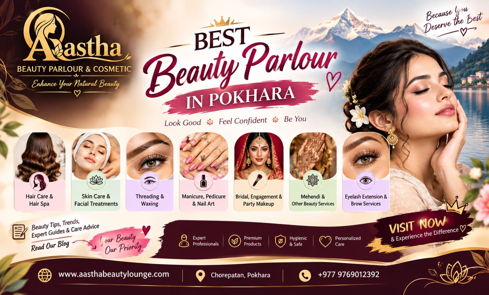 Best Makeup Artist in Pokhara – Bridal Makeup, Hair Treatment, Hair Spa, Treatment Creams and Cosmetics at Aastha Beauty Parlour & Cosmetic Chorepatan